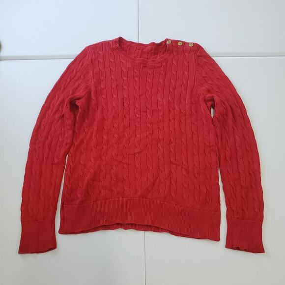 Y2K Ralph Lauren Sweater Womens Medium Red Cable Knit Crewneck Preppy Academia - Picture 1 of 8